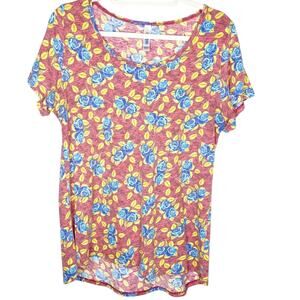 LuLaRoe Spring Heather Red Blue Floral Classic Tee Large
